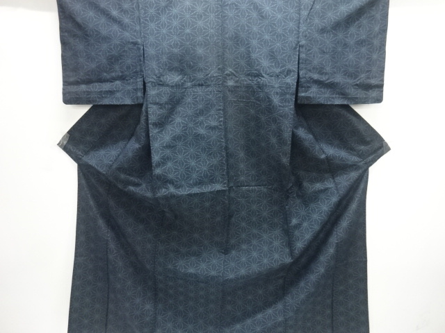 麻の葉模様織り出し手織り紬単衣着物